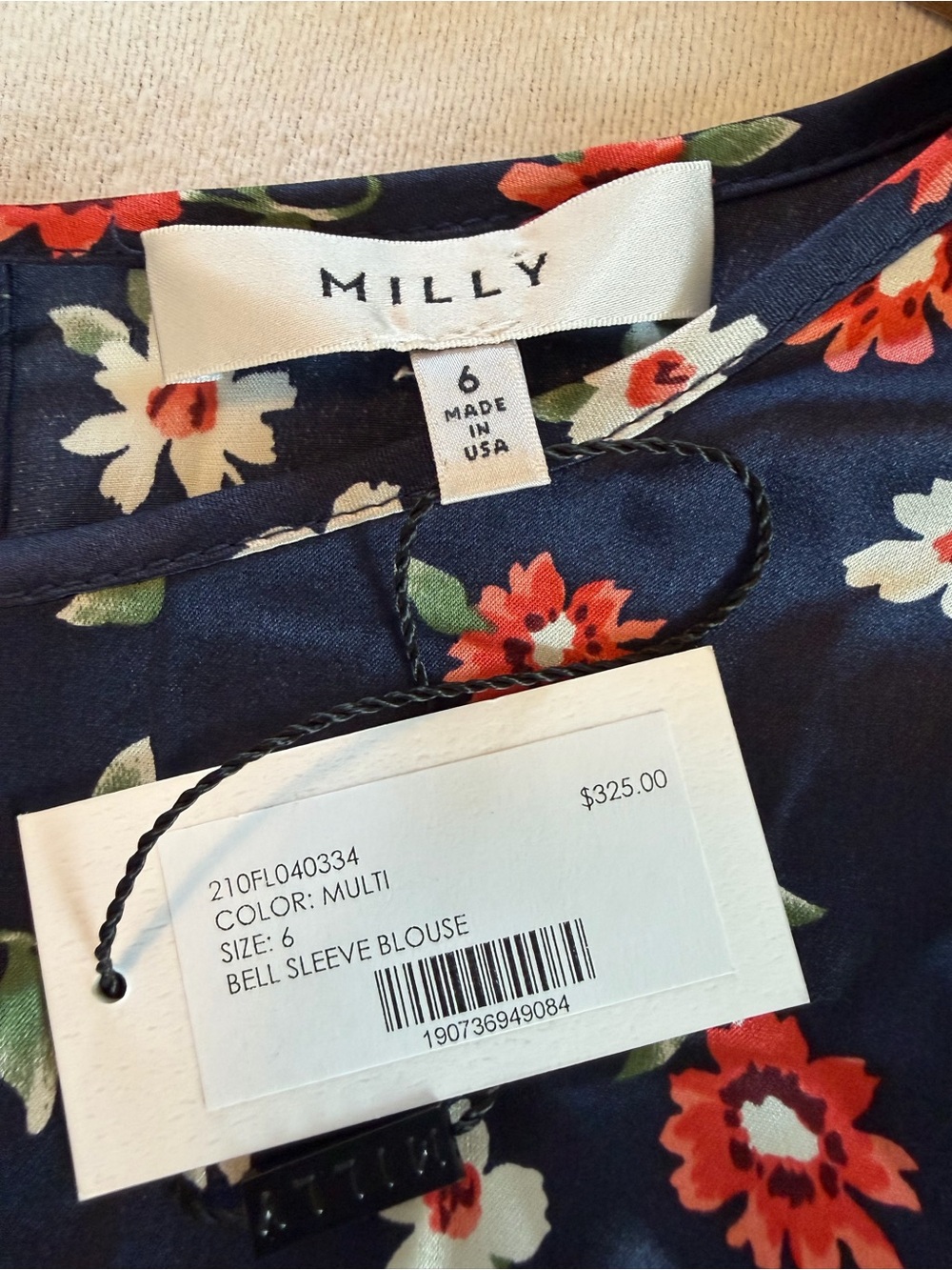 NWT Milly Silk Floral Bell Sleeve Blouse Sz 6 Coquette Designer Top Retail $325 - Picture 5 of 11